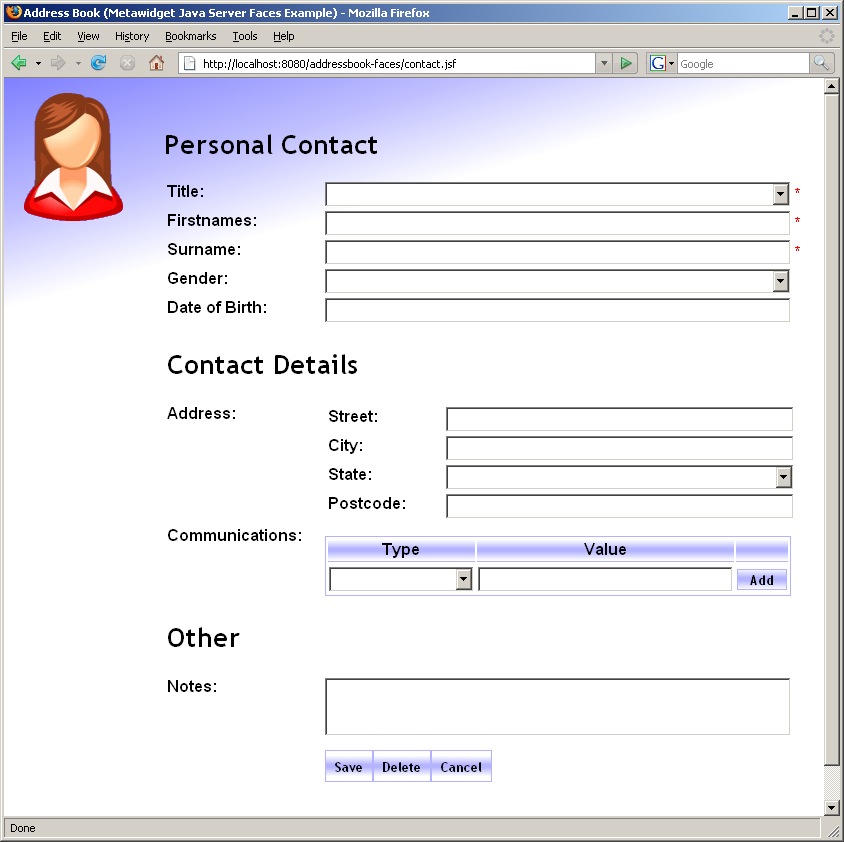 Web Address Book 'Add Personal Contact' screen